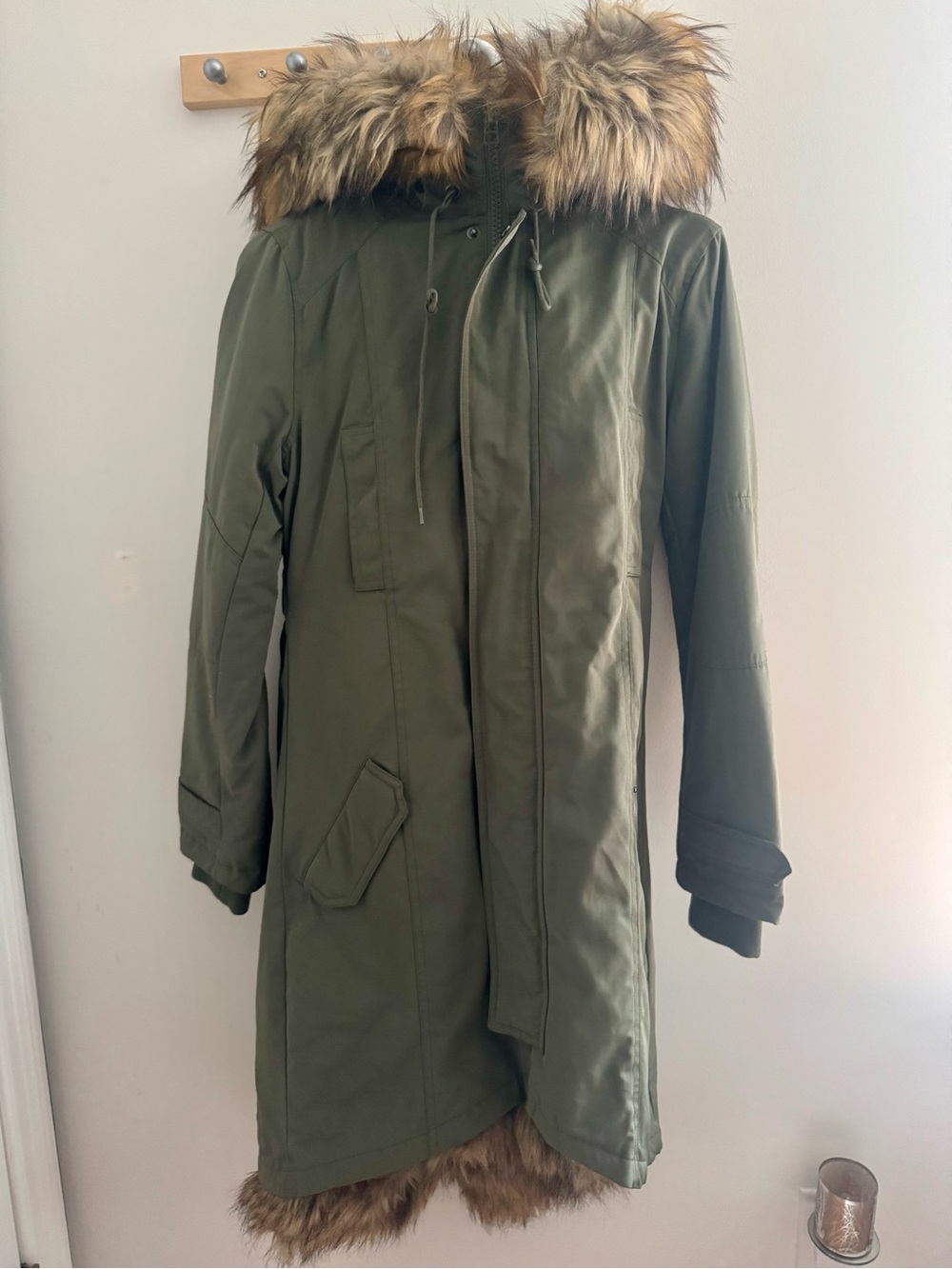 silence + noise Olive Green Faux-Fur Trim Parka